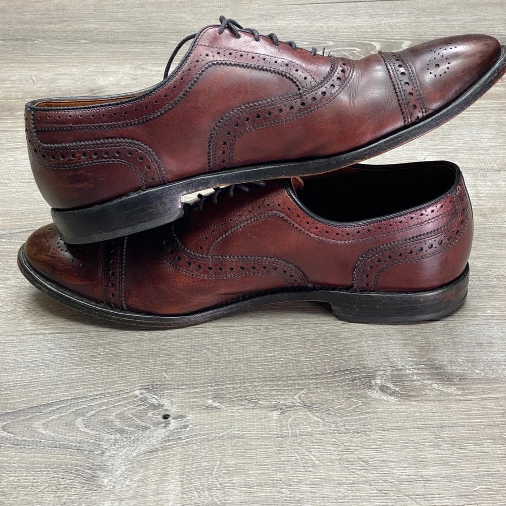 Allen Edmonds Strand Oxford Mens 11 D Brown Leather Brogue Cap Toe Dress Shoes